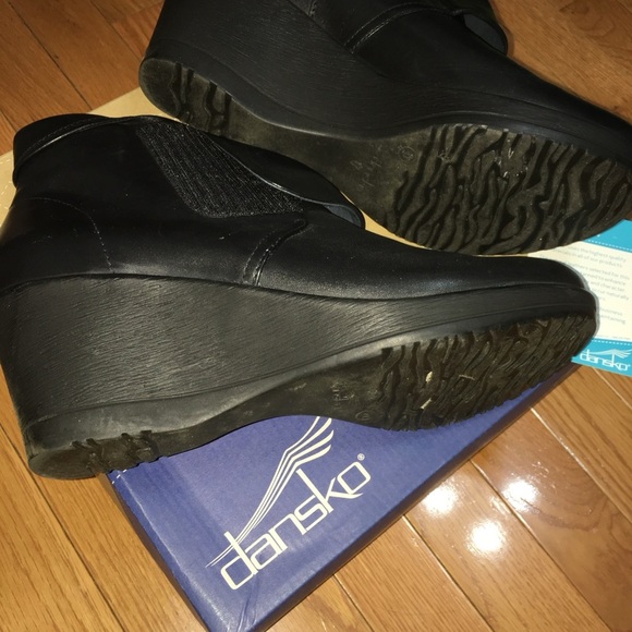 Dansko Black Ankle Booties with Wedge Heel - Picture 3 of 5